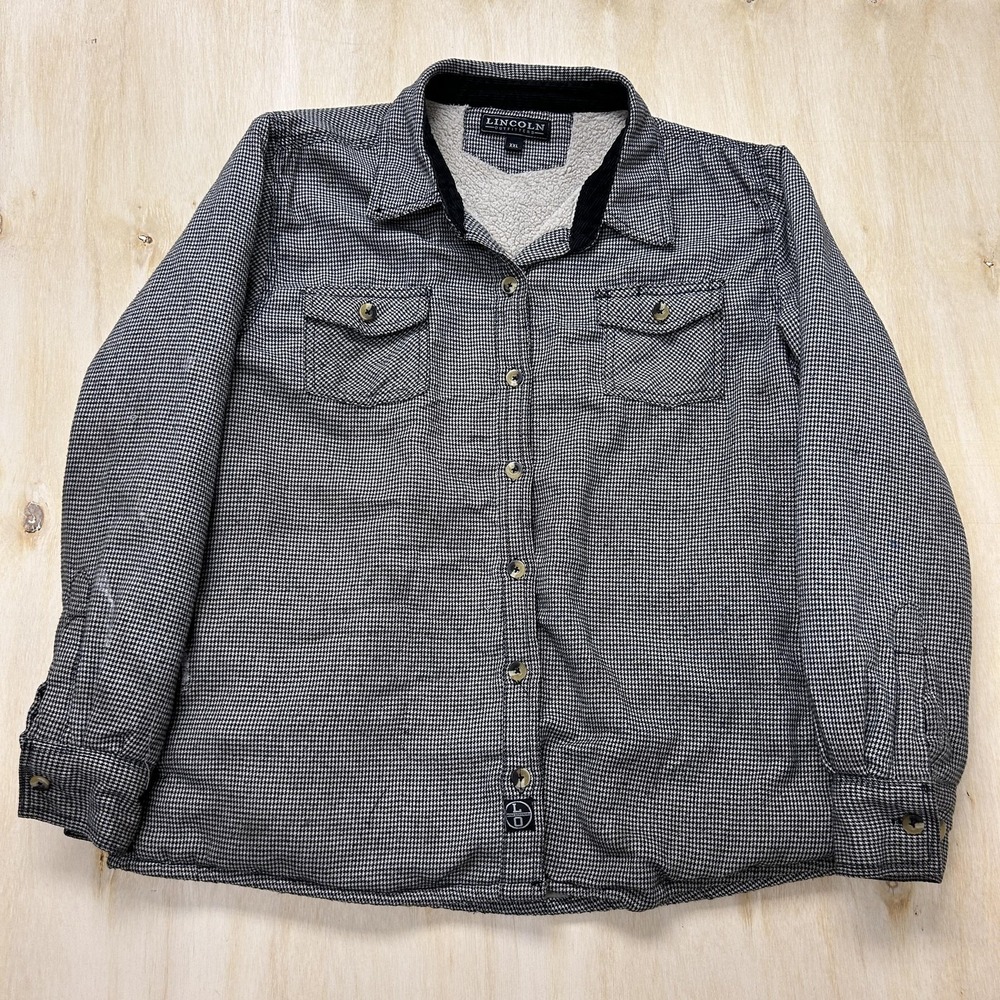 Lincoln Outfitters Shirt Jacket Mens Medium Gray Sherpa Lined Flannel Workwear